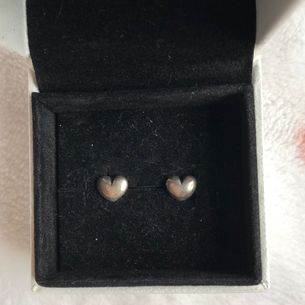 Pandora Silver Puffy Heart Stud Earrings